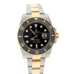 ROLEX Submariner Date 40 Black Dial 18k Yellow Gold and Steel Men's Watch 116613LN 116613