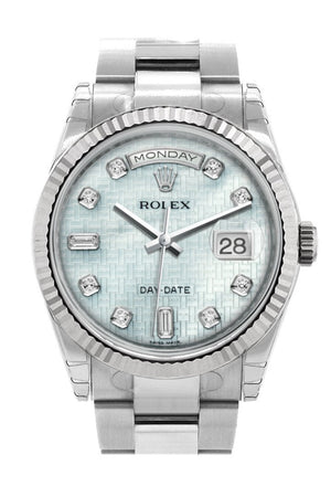 Rolex Day-Date 36 Platinum Mother-Of-Pearl With Oxford Motif Set Diamonds Dial Fluted Bezel Oyster