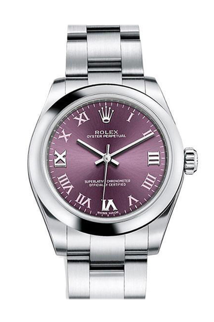 ROLEX Oyster Perpetual 31 Red Grape Roman Dial Steel Ladies Watch 177200