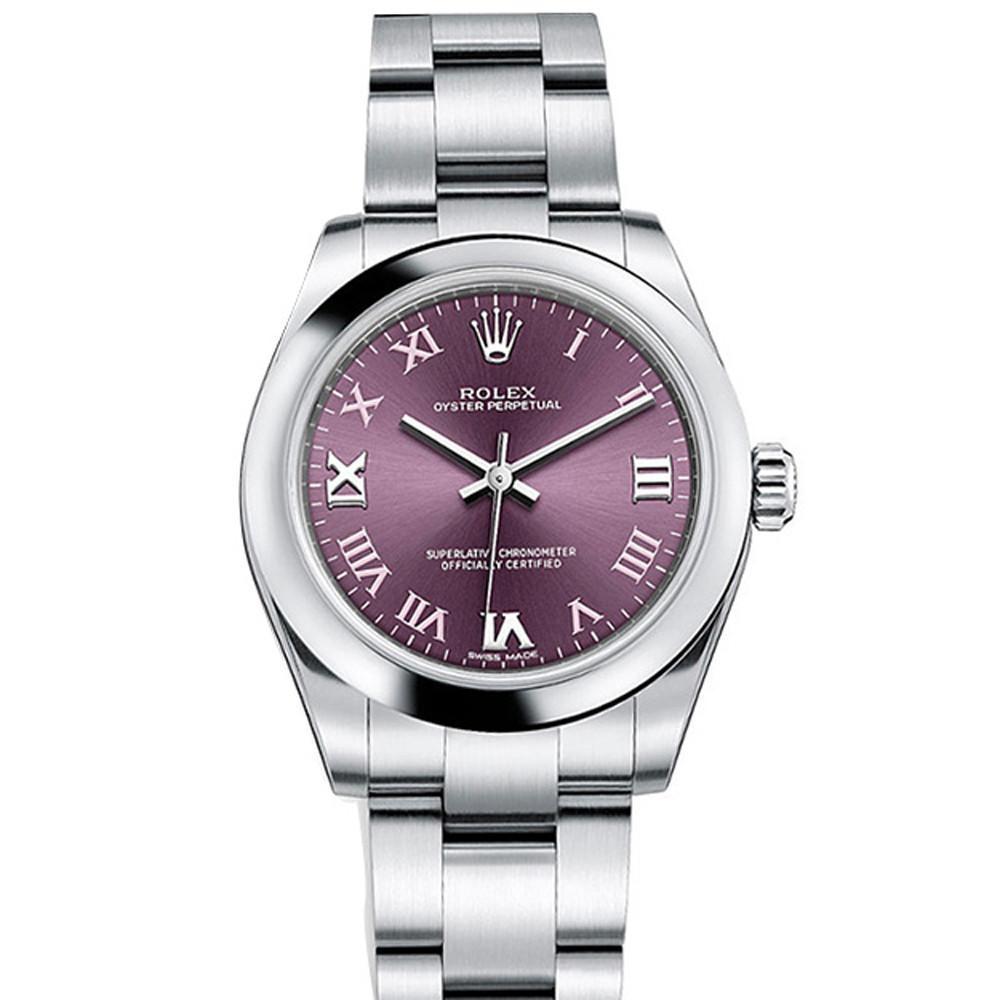 Rolex Oyster Perpetual 31 Red Grape Roman Dial Steel Ladies Watch 177200