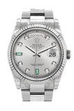Rolex Day-Date 36 Rhodium Set With Diamonds And Emeralds Dial Fluted Bezel Oyster White Gold Watch