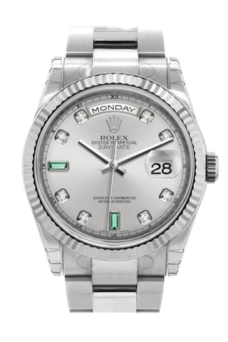 Rolex Day Date 36 Rhodium set with Diamonds Dial Fluted Bezel Oyster White Gold Watch 118239 WatchGuyNYC
