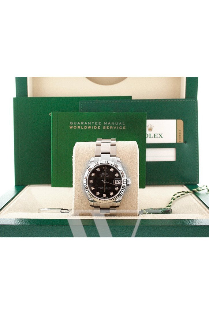 Rolex Datejust 31 Black Diamond Dial Gold Fluted Bezel Ladies Watch 178274
