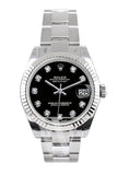 Rolex Datejust 31 Black Diamond Dial Gold Fluted Bezel Ladies Watch 178274
