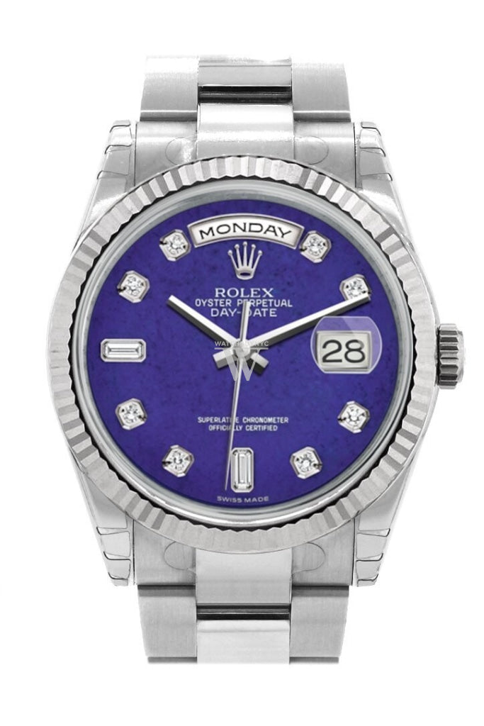 Rolex Day Date 36 Lapis Lazuli set with Diamonds Dial Fluted Bezel