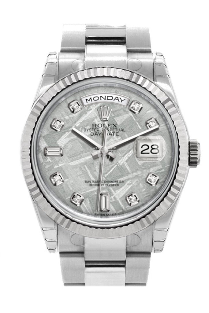 Rolex Day-Date 36 Meteorite Set With Diamonds Dial Fluted Bezel Oyster White Gold Watch 118239