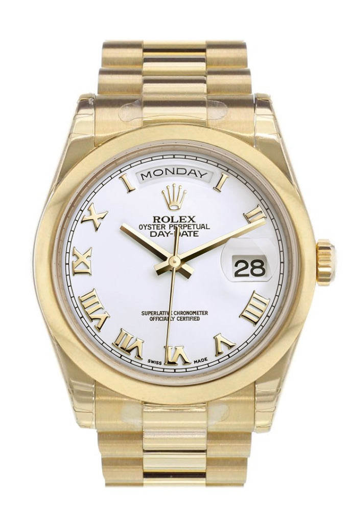 ROLEX 118208 Day-Date 36 White Roman Dial President Yellow Gold