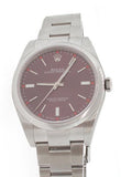 Rolex Oyster Perpetual 39 Red Grape Dial Steel Mens Watch 114300
