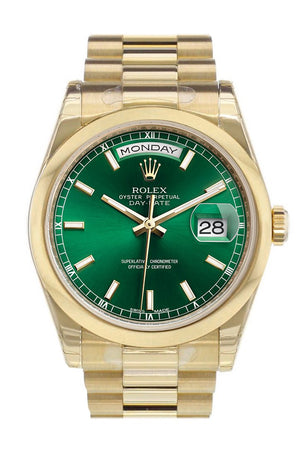 Rolex Day-Date 36 Green Dial President Yellow Gold Watch 118208
