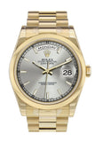 Rolex Day-Date 36 Silver Dial President Yellow Gold Watch 118208