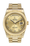 Rolex Day-Date 36 Champagne Roman Dial President Yellow Gold Watch 118208