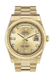 Rolex Day-Date 36 Champagne Diamonds Dial President Yellow Gold Watch 118208
