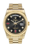 Rolex Day-Date 36 Black Diamonds and rubies Dial President Yellow Gold Watch 118208