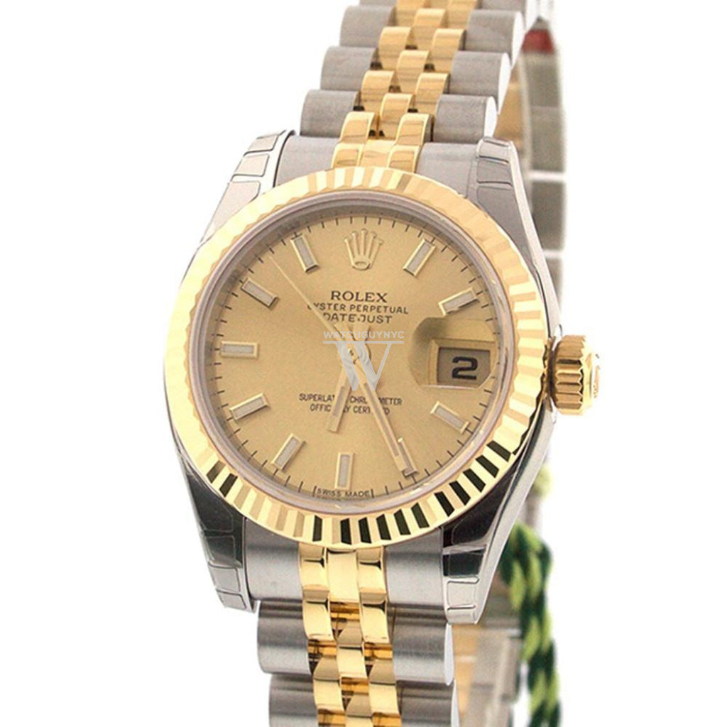 Rolex Lady-Datejust 179173 26mm Steel & Yellow Gold Watch Black Sundust  Dial Jubilee Band