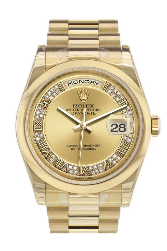 ROLEX 118208 Day Date 36 Champagne Diamond Dial President Yellow
