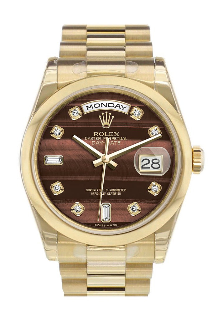 Rolex Day-Date 36 Bulls Eye Diamonds Dial President Yellow Gold Watch 118208