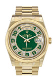 Rolex Day-Date 36 Green Diamonds paved Dial President Yellow Gold Watch 118208