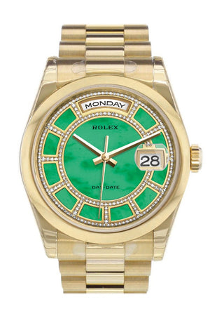 Rolex Day-Date 36 Carousel Green Jade Diamonds Dial President Yellow Gold Watch 118208