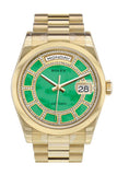 Rolex Day-Date 36 Carousel Green jade Diamonds Dial President Yellow Gold Watch 118208