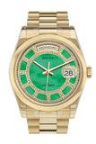Rolex Day-Date 36 Carousel Green Jade Diamonds Dial President Yellow Gold Watch 118208