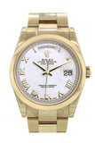 Rolex Day-Date 36 White Roman Dial Yellow Gold Watch 118208
