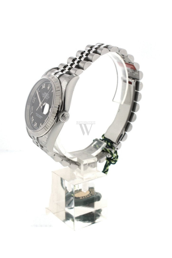 Rolex Datejust 36 Black Roman Dial Fluted Bezel Jubilee Mens Watch 116234