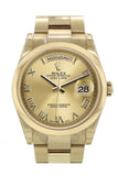 Rolex Day-Date 36 Champagne Roman Dial Yellow Gold Watch 118208