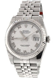 Rolex Datejust 36 White Roman Dial 18K Gold Mens Watch 116234