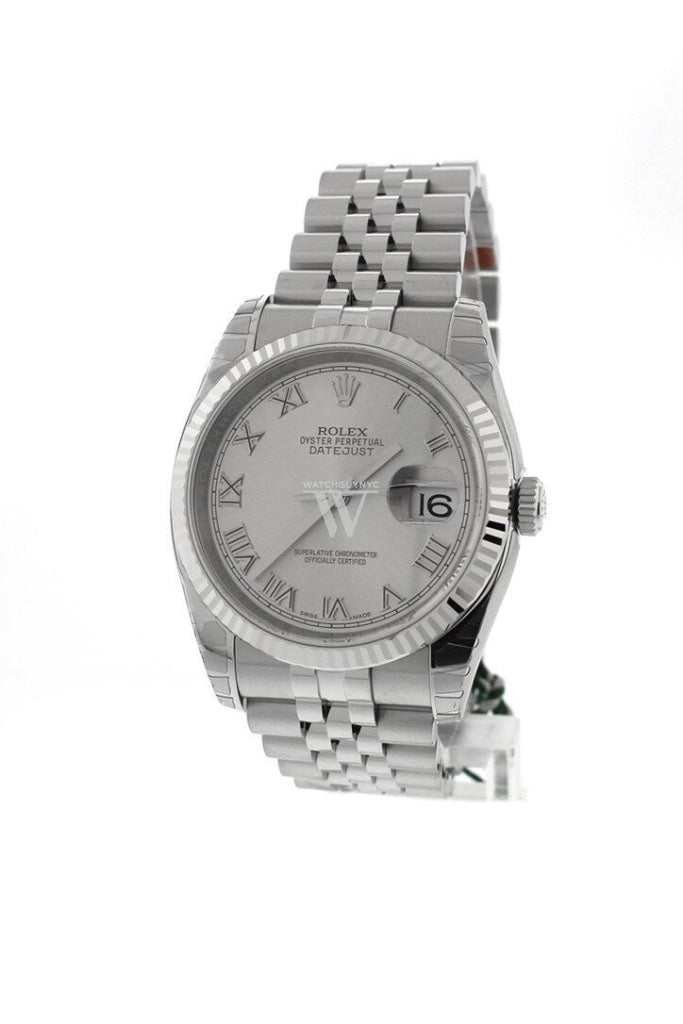 Rolex 116234 Datejust 36 Rhodium Roman Dial 18k White Gold WatchGuyNYC