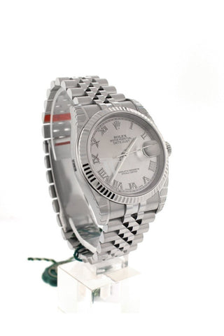 Rolex Datejust 36 Rhodium Roman Dial 18K White Gold Fluted Jubilee Unisex Watch 116234