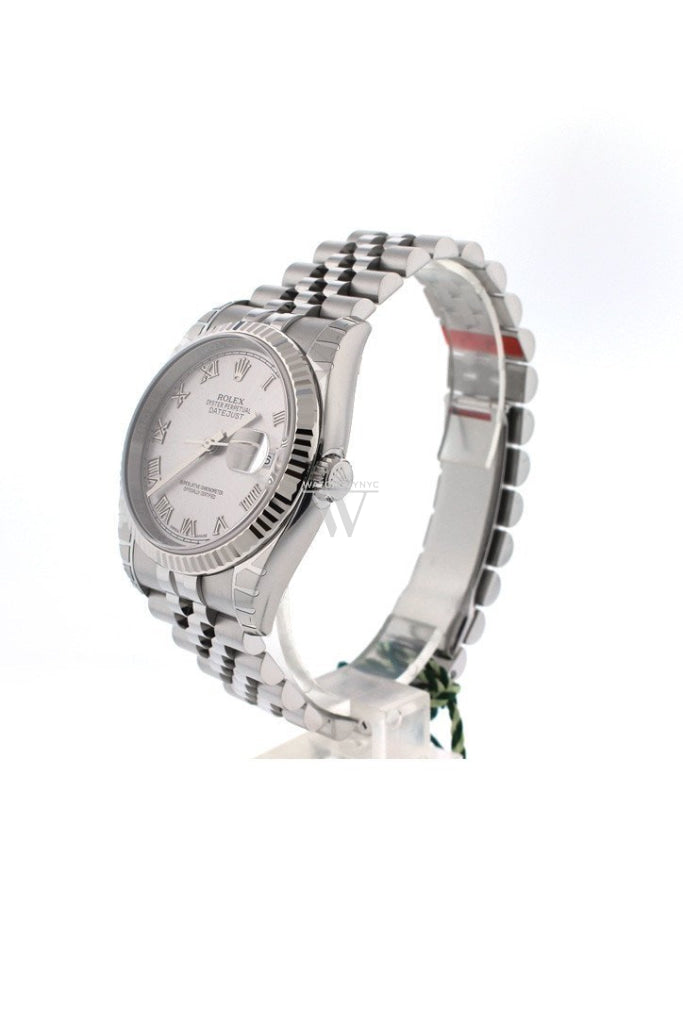 Rolex Datejust 36 Rhodium Roman Dial 18K White Gold Fluted Jubilee Unisex Watch 116234