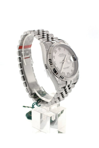 Rolex Datejust 36 Rhodium Roman Dial 18K White Gold Fluted Jubilee Unisex Watch 116234