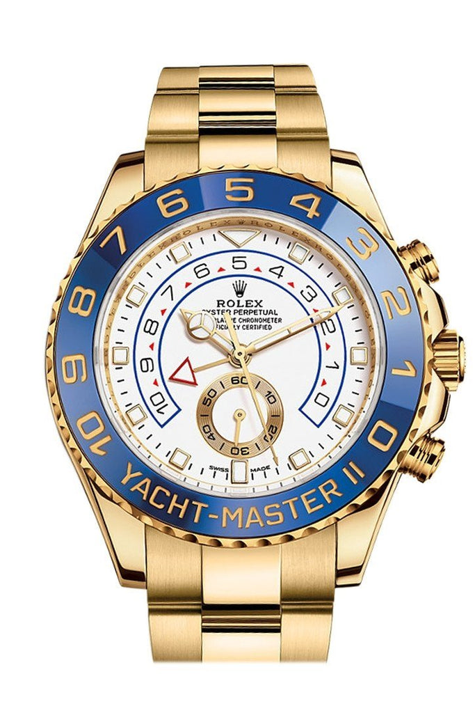 Rolex Yacht-Master Ii 44 Blue Hands 18K Yellow Gold Mens Watch 116688 White