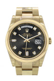 Rolex Day-Date 36 Black set with Diamonds Dial Yellow Gold Watch 118208