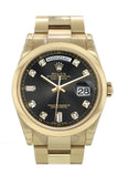 Rolex Day-Date 36 Black Set With Diamonds Dial Yellow Gold Watch 118208
