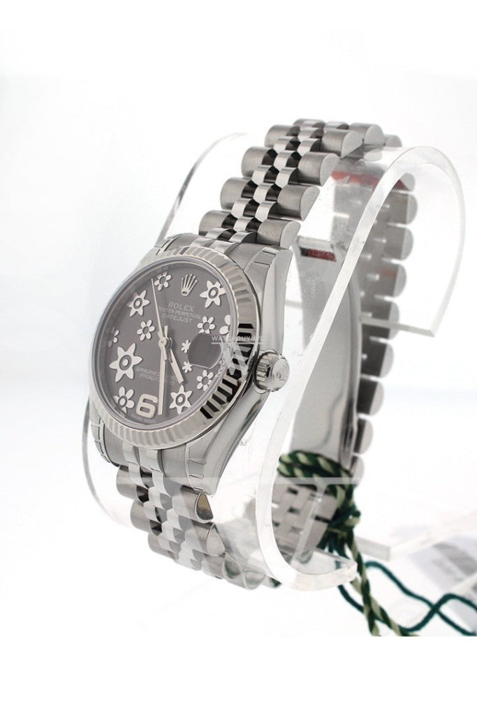 Rolex Datejust 31 Dark Rhodium Floral Motif Dial White Gold Fluted Bezel Jubilee Ladies Watch 178274