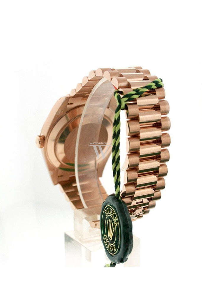 Rolex Day-Date 40 Olive Green Roman Dial Fluted Bezel 18K Everose Gold President Automatic Mens