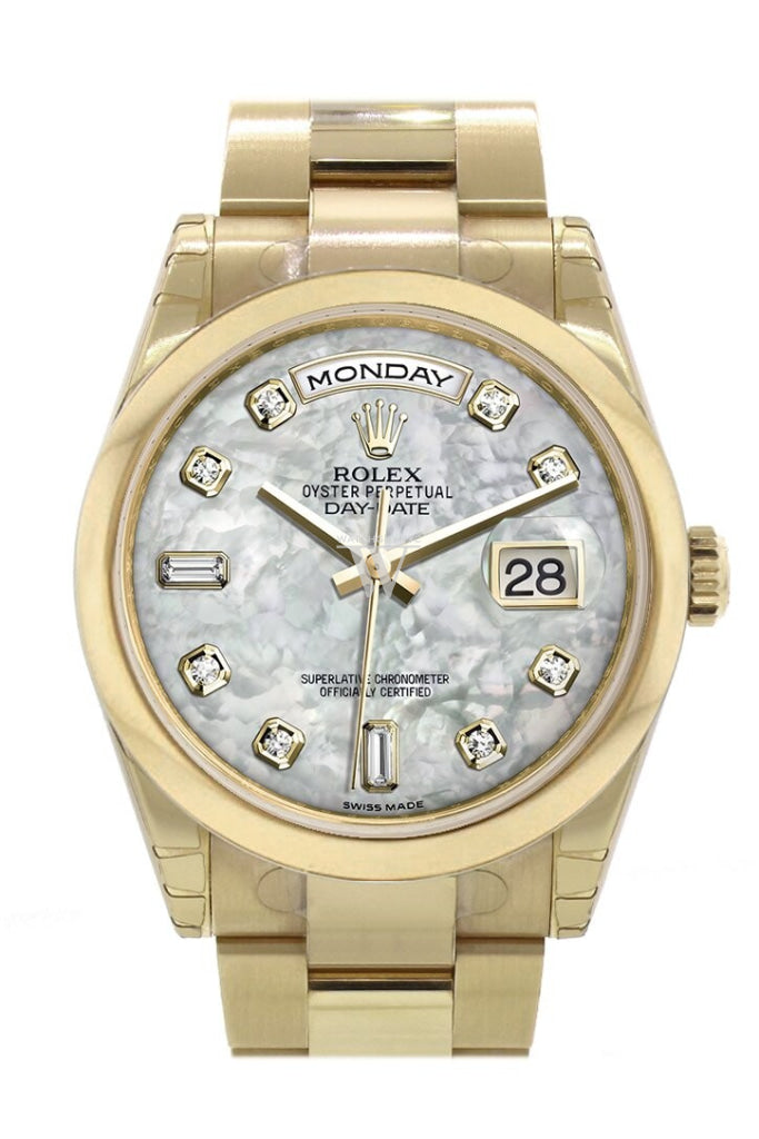 Rolex Day-Date 36 White Mother Of Pearl Diamonds Dial Yellow Gold Watch 118208