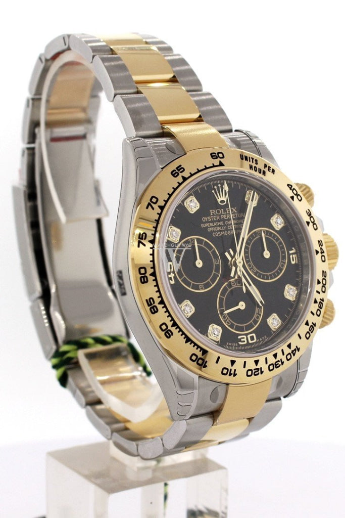 Rolex Cosmograph Daytona Black Diamond Dial Steel 18K Yellow Gold Mens Watch 116503