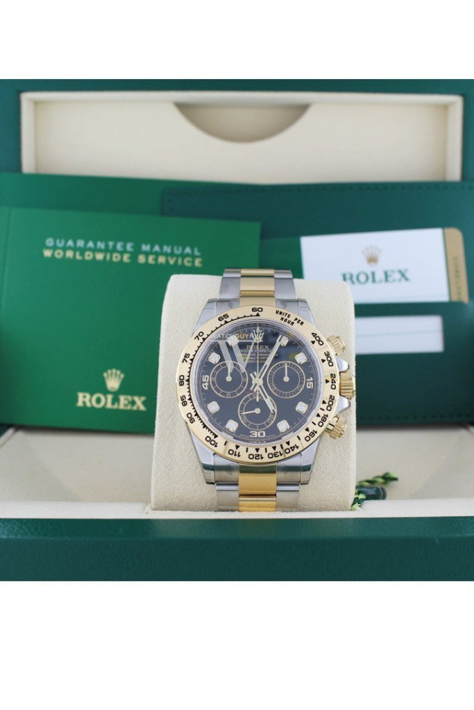 Rolex Cosmograph Daytona Black Diamond Dial Steel 18K Yellow Gold Mens Watch 116503