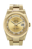 Rolex Day-Date 36 Champagne Diamonds Roman Dial Yellow Gold Watch 118208
