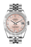 Rolex Datejust 31 Pink Roman Dial Dome Set With Diamonds Bezel Jubilee Ladies Watch 178344 / None