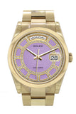 Rolex Day-Date 36 Carousel Lavender Jade Diamonds Dial Yellow Gold Watch 118208