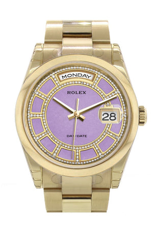 Rolex Day-Date 36 Carousel Lavender Jade Diamonds Dial Yellow Gold Watch 118208