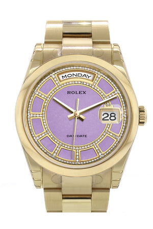 Rolex Day-Date 36 Carousel Lavender Jade Diamonds Dial Yellow Gold Watch 118208