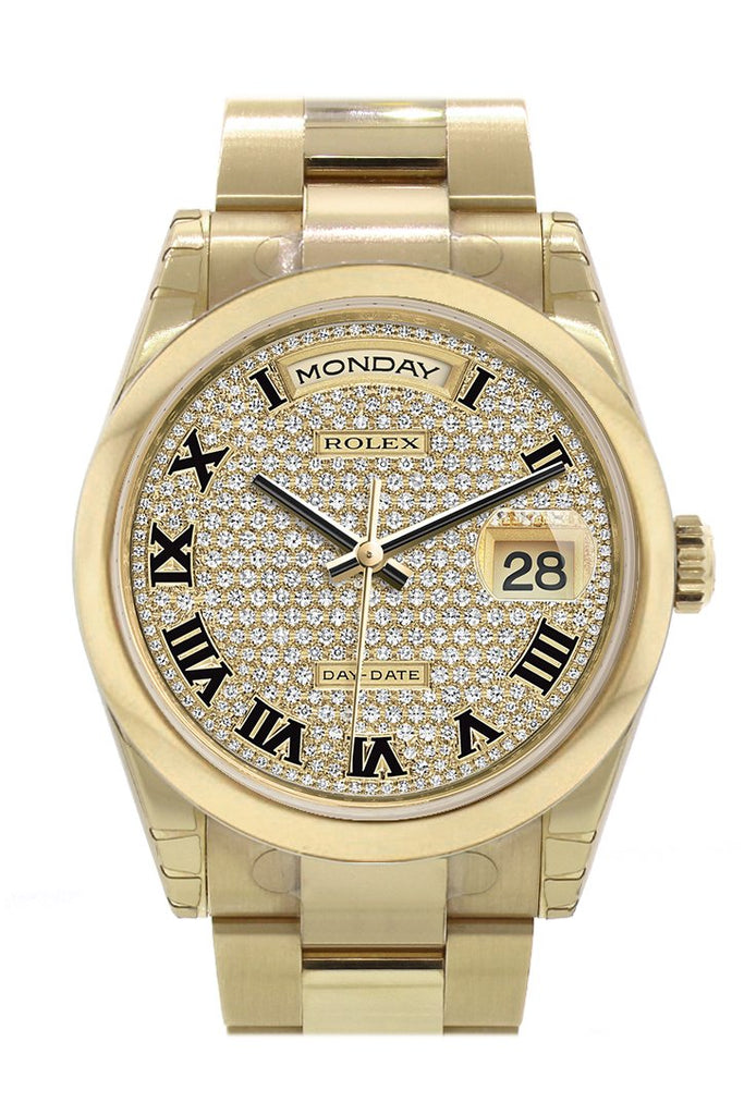 Rolex Day-Date 36 Diamond Paved Dial Yellow Gold Watch 118208