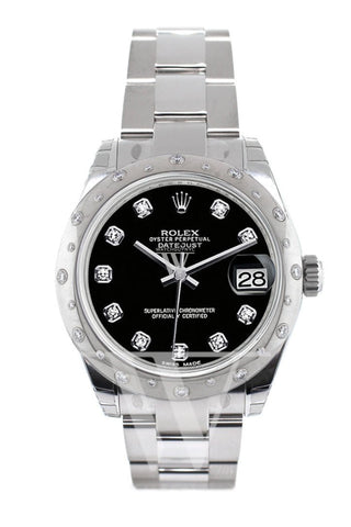 Rolex Datejust 31 Black Diamond Dial Dome Set With Diamonds Bezel Ladies Watch 178344