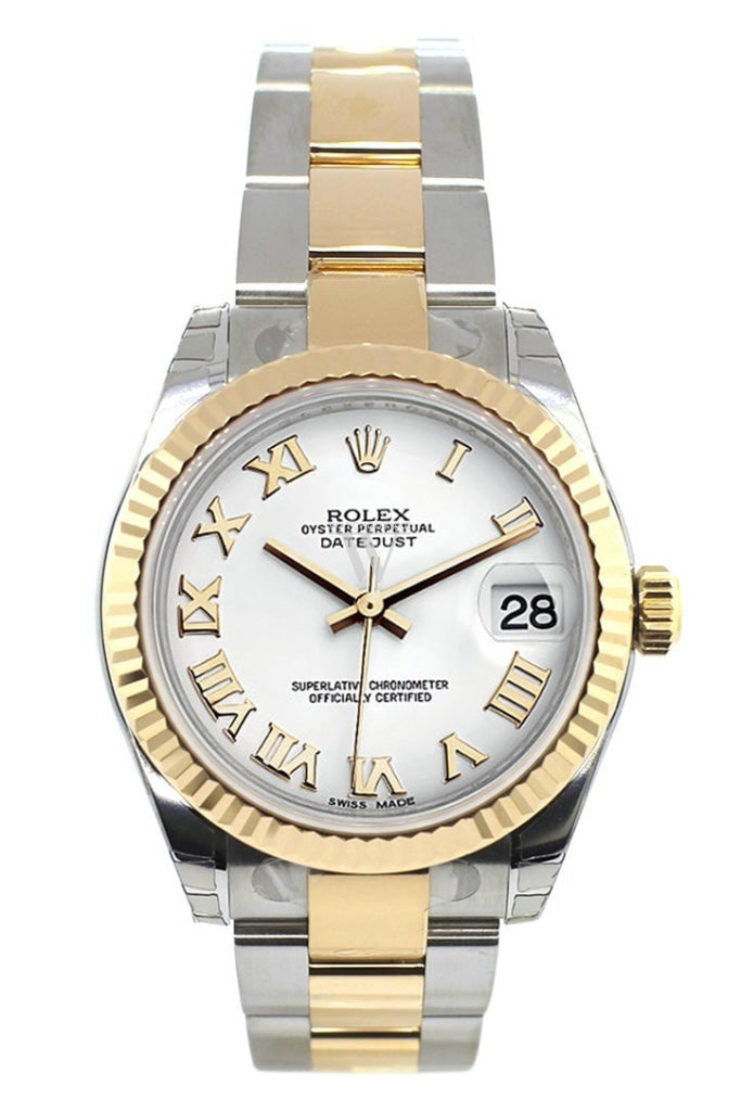 Rolex Datejust 31 White Roman Dial Fluted Bezel 18K Gold Two Tone Ladies 178273 Watch