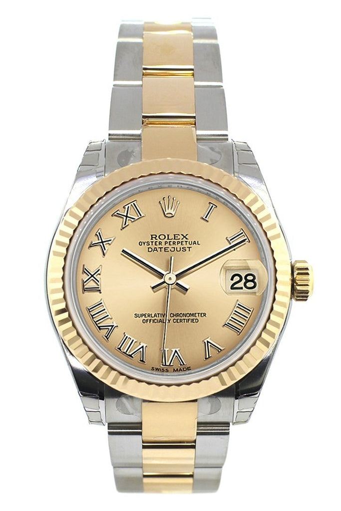 Rolex Datejust 31 Champagne Roman Dial Fluted Bezel 18K Gold Two Tone Ladies 178273 Watch