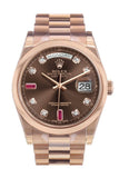 Rolex Day-Date 36 Chocolate Diamonds and Rubies Dial President Everose Gold Watch 118205